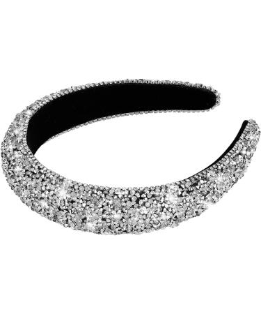 Sparkling Black Crystal Rhinestone Headband Hairband - Thick Style Silver | 90s Disco Hair Accessory for Women | Perfect Gift for Valentines & Birthdays - Buy Online on GoSupps.com