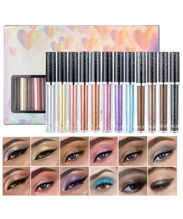 Liquid eyeshadow set in 12 colors glitter-shimmer-smoke-blid shadow waterproof durable fast drying sparkling eyeshadow-make-up kits