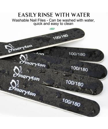 Maryton 100/180 Grit Nail File for Acrylic Nails Poly Gel - 12 PCS Double Sided Emery Boards for Salon & Home Manicure - Washable Professional Nail Care Tool (Black) - Buy Online on GoSupps.com