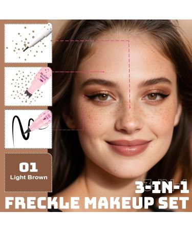 Real 2in1 eyeliner freckle pen 2 pieces Freckle Stamp and Black Liquid Eyeliner natural lifelike frisles makeup soft dots magical fake freckles waterproof long lasting light brown 2 pieces light brown - Buy Online on GoSupps.com