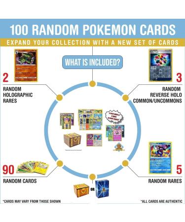 Pokemon Card Bundle | 100 Cards | 5 Bonus Rare Cards | 2 Holo Rares | 3 Reverse Foil | GG Deck Box Compatible - Buy Online on GoSupps.com