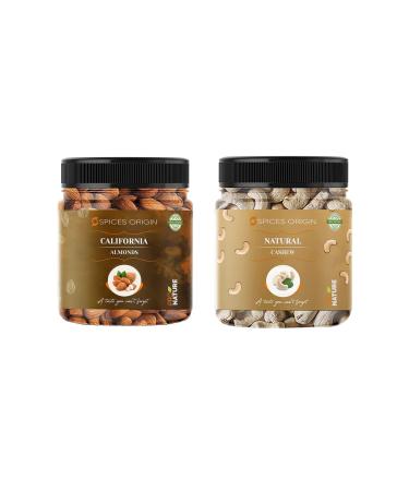 Spices Origin Premium Raw California Almond (NP)(Badam) 250g & Raw Cashew (Kaju) 250g (500g Dry Fruits Combo Pack)_Packing May Vary