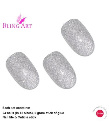 Buy Ariana Gel False Nails - Bling Art Glossy Glitter Oval - 24 Medium Tips for Stunning Manicure | Free International Shipping - Buy Online on GoSupps.com