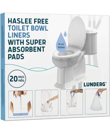 Lunderg Toilet Bowl Liners with Super Absorbent Pads - Value Pack 20 Count Universal Fit - Disposable Toilet Bags to Convert any Home, Boat or Camping Toilet in a Dry Toilet - Make Life so Much Easier 20 Count (Pack of 1)