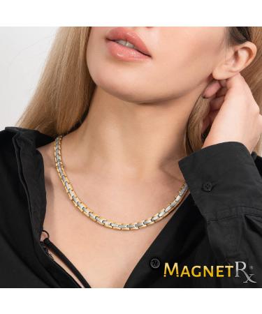 MagnetRX Titanium Magnetic Necklace Stylish Gold-Silver 55 cm (21.5 Inches) for Enhanced Wellness - Buy Online on GoSupps.com