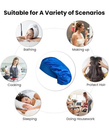 Blue Silk Hair Wrap for Sleeping - Satin Bonnet for Curly Hair | Soft Silk Cap with Wide Elastic Band for Women & Girls - Buy Online on GoSupps.com