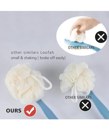 Shower Body Brush with Loofah & Bristles | Exfoliating Back Scrubber for Men & Women - Long Curved Handle (Blue) - Buy Online on GoSupps.com