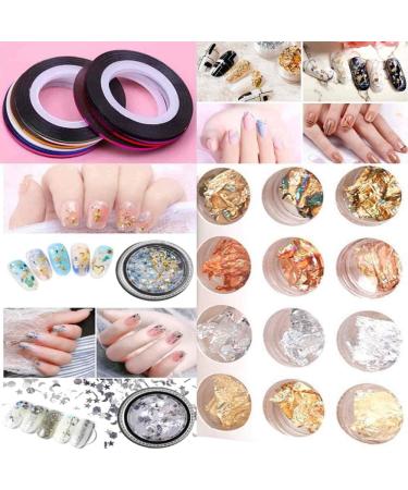 Pinkiou 47 Pcs Nail Art Tool Kit - Brushes, Dotting Pens, Foil Strips, Manicure Tape, Rhinestones | Nail Painting Set - Buy Online on GoSupps.com