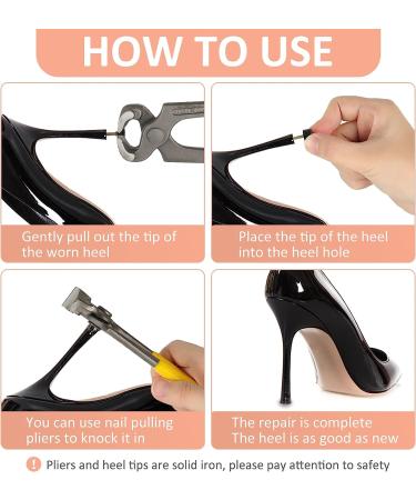 YEHAM Women's High Heel Shoe Replacement Tips Set with 6 Heel Pliers - 30 Pairs, 5 Sizes, 2 Pins - Black Tips - Buy Online on GoSupps.com