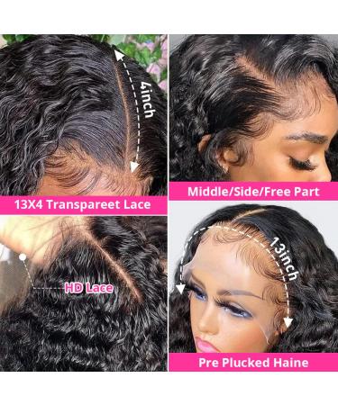 Maxine 34 Inch Deep Wave HD Lace Front Wig - 180 Density Brazilian Human Hair - Pre Plucked Wet and Wavy 13x4 Transparent Lace Front Wig - Natural Black - Buy Online on GoSupps.com