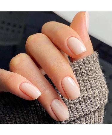 Nude White Short False Nails - 24Pcs Square Press on Nails with Glue | Full Cover Stick on Nails for Women & Girls - Buy Online on GoSupps.com