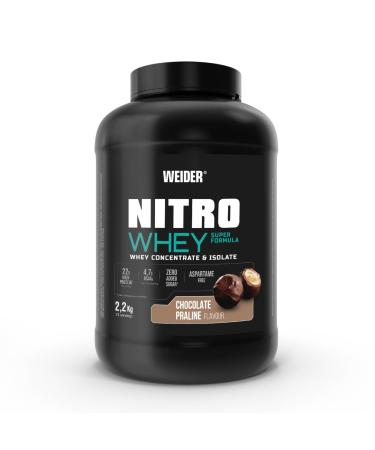 Weider Nitro Whey Super Formula (2.2 kg) Chocolate Praline Flavor. 22g/dose Concentrate and Whey Protein Isolate + 4.8g BCAA/Dose, L-Glutamine and Vitamin B6, No Added Sugars, No Aspartame