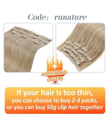 Runature Clip in Real Hair Extensions - 25cm Blond Highlight - 80g 7PCS Invisible Clips - Dark Ash Blonde #16P22 - Buy Online on GoSupps.com