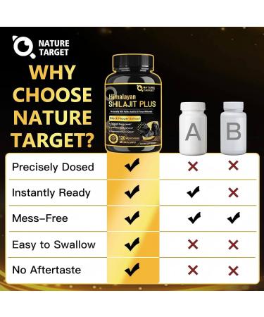 NATURE TARGET Shilajit | Shilajit for Men & Women | Fulvic Acid & Trace Minerals | 500mg Maximum Potency Better Than Shilajit Resin | 120 Capsules 120 Count (Pack of 1) - Buy Online on GoSupps.com