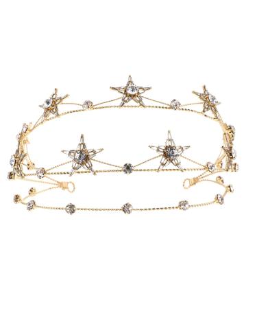 Uonlytech Alloy Stars Goddess Crown Headband Bridal Headpiece Tiara Wedding Accessory Golden