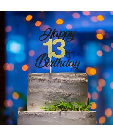 Sumerk 13th Birthday Cake Attachments - Gold & Black Party Decorations | 1 Pack Cake Lid & Accessories - Buy Online on GoSupps.com