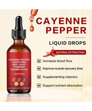 Cayenne Pepper Drops Organic Cayenne Pepper Liquid Supplement with Hawthorn Beet Root Turmeric Vitamin K2+D3 & Berberine Extract Improves Stamina Boosts Energy Levels - Buy Online on GoSupps.com