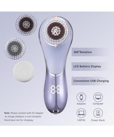 Rechargeable IPX7 Waterproof Facial Cleansing Brush - Electric Spin Exfoliator for Deep Cleansing & Blackhead Removal - Purple Face Scrubber & Massager - Buy Online on GoSupps.com