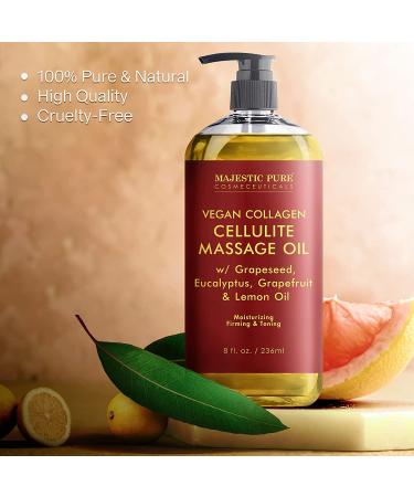 Majestic Pure Cellulite Massage Oil with Vegan Collagen & Stem Cells - Anti Cellulite Oil for Skin Tightening and Firming - 8 fl oz - Buy Online on GoSupps.com