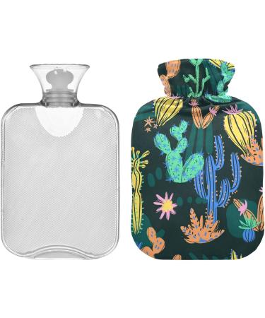 NAANLE 2L Hot Water Bottle - Hand-Drawn Cactus Design for Pain Relief & Heat Therapy | Large Transparent Hot Water Bottle for Menstrual Cramps & More - Buy Online on GoSupps.com