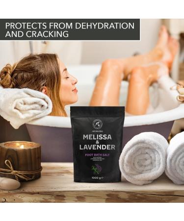 Natural Sea Salt Foot Bath Soak with Lavender & Melissa Essential Oils - 1kg | Soothing Pedicure Foot & Nail Treatment - Aromatherapy Bath Salts - Buy Online on GoSupps.com