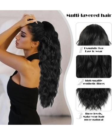 Hair Extensions for Women 26 inch Black Ponytail Extension Drawstring Ponytail for Black Women Long Wavy Pony Tails Hair Extensions Synthetic Hair Extensions Ponytail for Daily Use (Color: Black) #1b - Buy Online on GoSupps.com