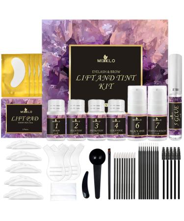 4 in 1 Lash & Brow Lift and Black Color Kit  Eyelash Perm Kit & Brow Lamination Kit  Professional Last 8 Weeks DIY Perming Wave Effect | Tools Included  Perfect for Salon & Home Use (Black)