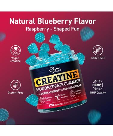 Creatine Gummies for Men & Women, Blueberry Creatine Monohydrate Gummies, Gluten Free, Vegan Friendly, 120 Count Blueberry 120 Count (Pack of 1) - Buy Online on GoSupps.com