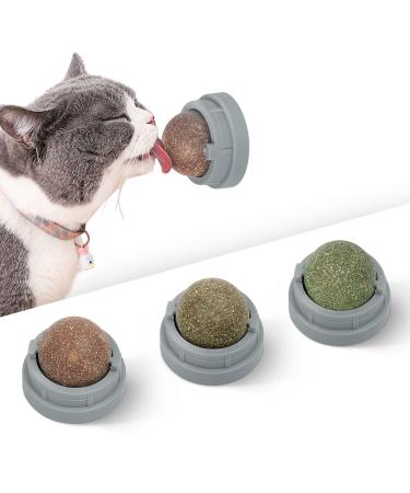 Potaroma 3 Silvervine Catnip Balls, Edible Kitty Toys for Cats Lick, Safe Healthy Kitten Chew Toys, Teeth Cleaning Dental Cat Toy, Cat Wall Treats Gray