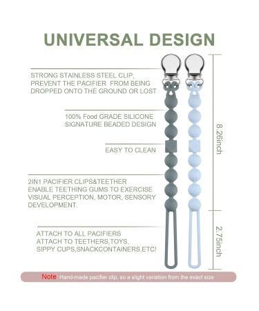 Yolnkos Silicone Pacifier Chain for Girls | Dummy Holder & Clips | Baby Shower Gift (Gray & Blue) - Buy Online on GoSupps.com
