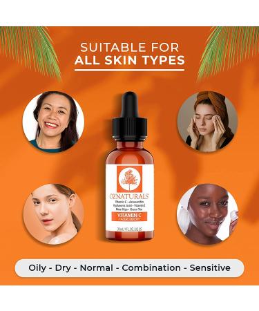 OZNaturals Vitamin C Serum with Hyaluronic Acid, Vitamin E, and Rosehip Oil - Anti Aging Facial Serum for Brighter, Even Skin Tone - Buy Online on GoSupps.com