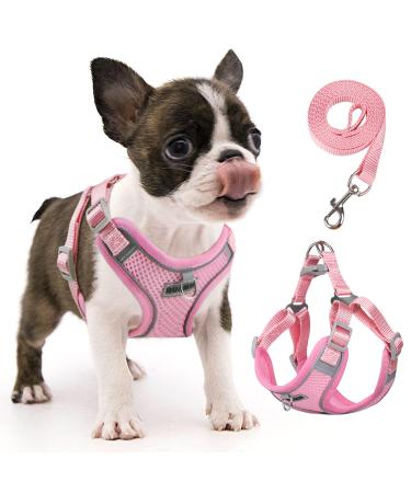 Rennaio dog harness no pull adjustable puppy dishes with 2 linen clips ultra breathable upholstered padded breast dishes and leash set for small and medium-sized dogs (pink s) pink s