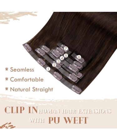 Vivien Clip-In Real Hair Extensions - Remy Brown 35cm 120g 7PCs PU Clips | 14 Inch #2 - Buy Online on GoSupps.com