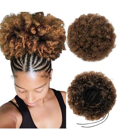 Afro Puff Drawstring Ponytail for Black Women Kinky Curly Afro Bun Extensions Chignon Updo Hairpiece Bun Ponytail Extensions Medium Size T1B-30#(65g)