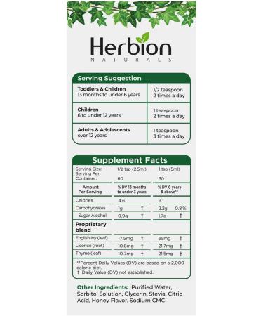 Ivy Leaf Syrup with Thyme & Licorice - Herbal Respiratory Support for Adults & Children - Herbion Naturals 5 Fl Oz - Buy Online on GoSupps.com