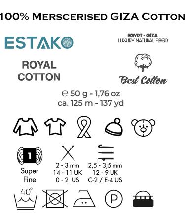 Estako Royal Cotton 100% Mercerized Giza Cotton Yarn - Super Fino 1 Skein in Black for Crochet & Knitting - 1.76 Oz (50g) / 137 Yrds (125m) - Buy Online on GoSupps.com