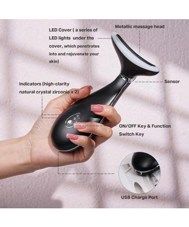 VRAIKO Lily Neck Face Massage Device - Anti-Aging Skin Rejuvenation with Thermal LED Vibration - Lift & Tighten Sagging Skin (Matt Black) - Buy Online on GoSupps.com