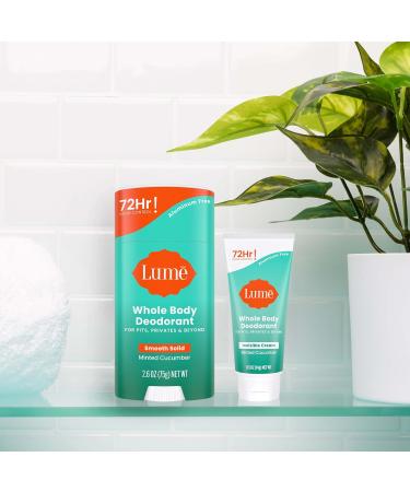 Lume Whole Body Deodorant - Invisible Cream Tube Mini and Solid Stick - 72 Hour Odor Control - Aluminum Free Baking Soda Free Skin Safe - 0.5 Oz Mini Tube + 2.6 Oz Solid Stick (Minted Cucumber) - Buy Online on GoSupps.com