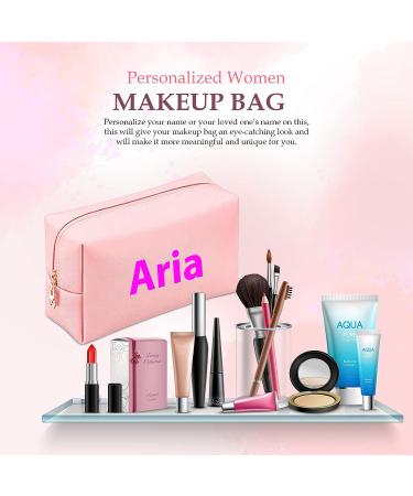 Personalized PU Leather Makeup Bag | Custom Gift for Women | Waterproof Toiletry Pouch for Mom | Pink Cosmetic Travel Bag - Buy Online on GoSupps.com