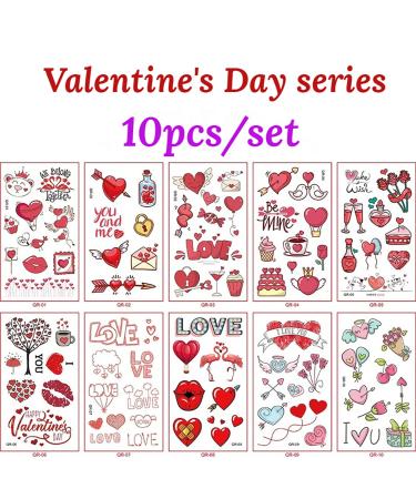 Valentine's Day Temporary Tattoo Set - 10 Sheets Waterproof Body Art Stickers for Men, Women, and Kids | Pink Rose, Sweet Love Hearts, Lips, Cupid Designs - Perfect for Legs, Arms, Face | Party Favors - Buy Online on GoSupps.com