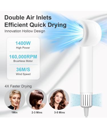High Speed Hair Dryer - 160 000 RPM Brushless Motor 500 Million Negative Ions Lightweight & Low Noise Travel Blow Dryer in Ivory White - Buy Online on GoSupps.com
