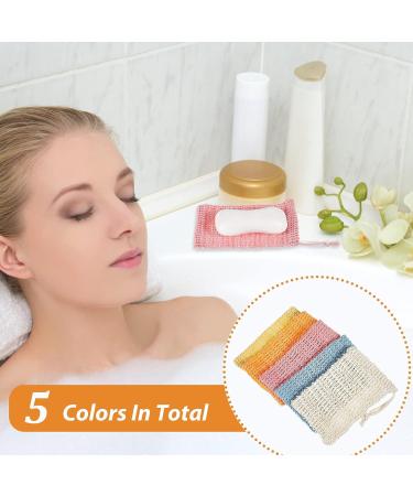 Natural Sisal Soap Bags - Set of 5 Lightweight Soap Sacks with Cord | 9x14 cm | Ideal for Bath & Massage | 5 Warm Colors - Buy Online on GoSupps.com
