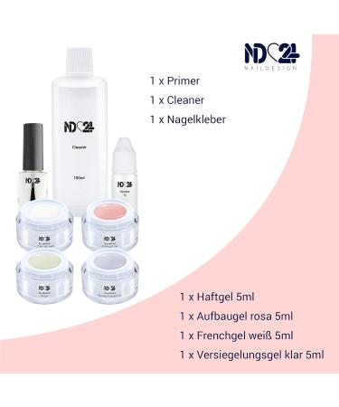 ND24 Naildesign Gelnail Starter Set Complete Vegan Kit with UV Sticky Gel French Gel Sealing Gel & UV Lamp - Perfect for Beginners | Made in Germany - Buy Online on GoSupps.com