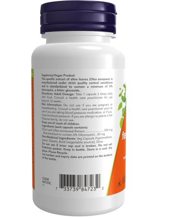 NOW Supplements Olive Leaf Extract 6% 500mg Capsules 60 Count - Buy Online on GoSupps.com