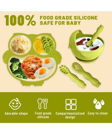 Auvstar Silicone Baby Tableware Set | Non-Slip BPA Free Children's Dishes with Suction Cup & Cutlery - Green - Buy Online on GoSupps.com