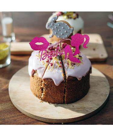 28 Pcs Glitter Hot Pink Princess Cupcake Toppers-Doll Head Lip High Heel-Cupcake Topper Cake Topper for Girls Birthday Party Decorations - Buy Online on GoSupps.com