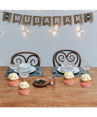Eid Mubarak Cupcake Toppers 10pcs Eid Acrylic Cupcake Topper Ramadan Cake Decorations Kareem Party Supplies for Muffin Cake Silver - Buy Online on GoSupps.com