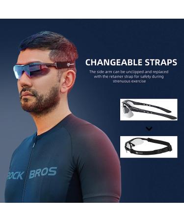 ROCKBROS Photochromic Sports Sunglasses | Men's Cycling Glasses with Removable Elastic Band - Black - Buy Online on GoSupps.com