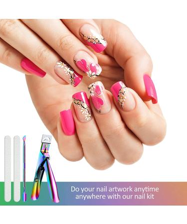 Nail Clipper for Acrylic Nails with Cuticle Pusher and 2 Nail Files - Manicure Tools for Artificial Nails in Black/Rainbow - Buy Online on GoSupps.com