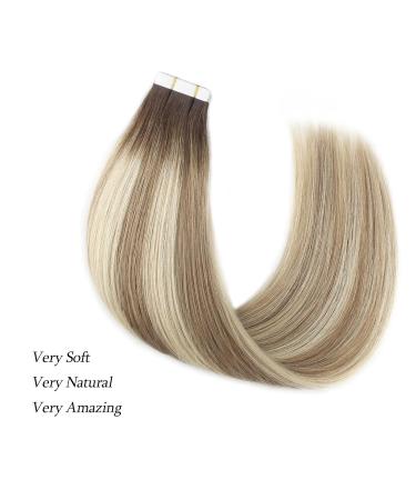 Real Hair Tape In Extensions - Double-Sided Remy Human Hair - Ash Brown Beach Blonde with Dark Brown Roots - 45 cm - Buy Online on GoSupps.com